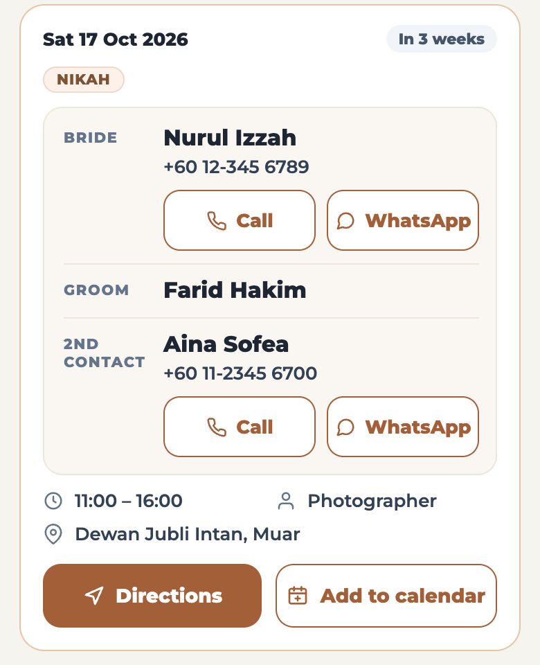 A freelancer’s private schedule link showing one job